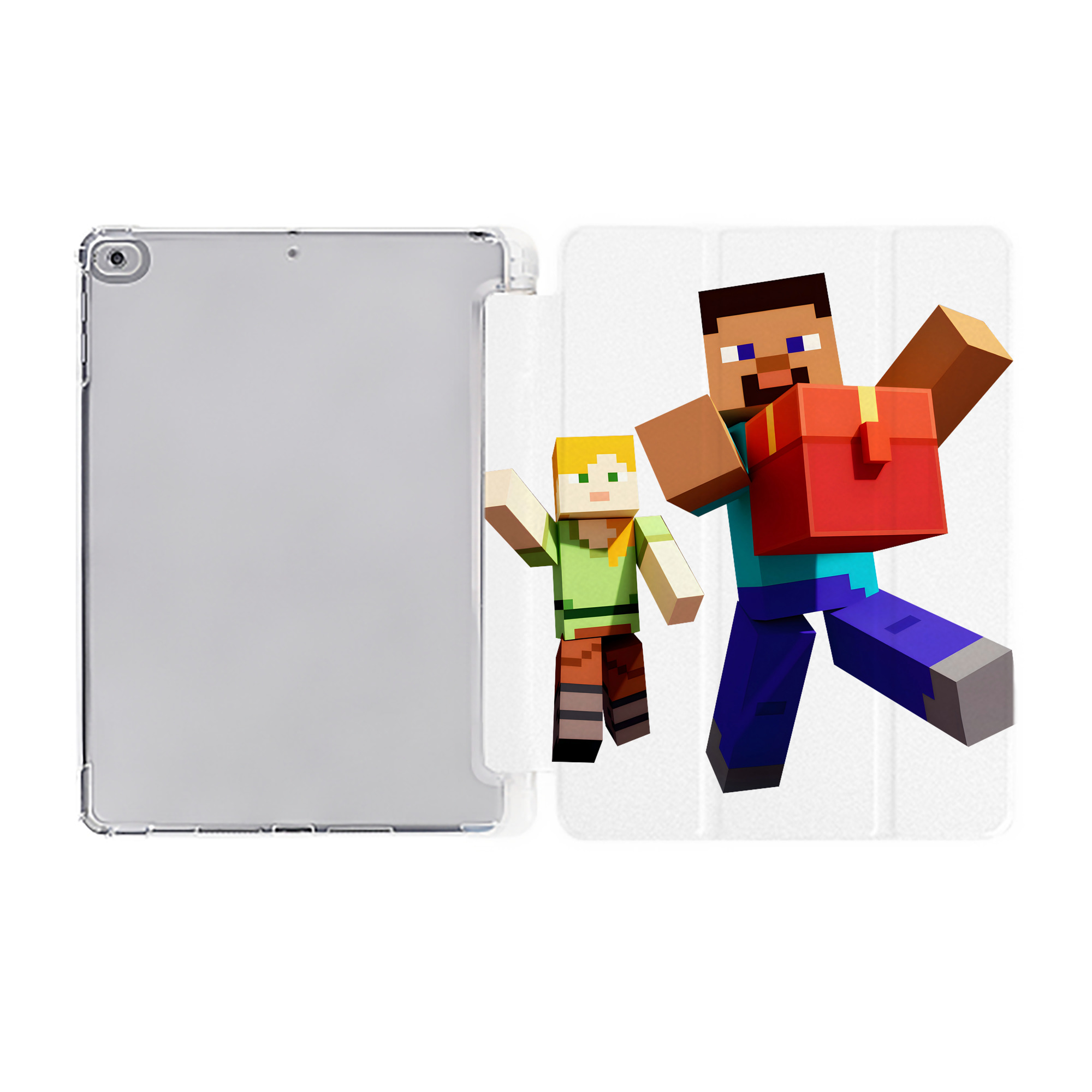（画像用） マインクラフト ブロックの世界 Minecraft MC Block world IPad ケース ペン収納付き 三つ折りスタンド PUレザー×シリコン 対応機種9.5/10.5/10.9インチ